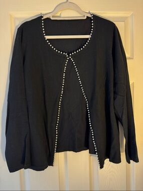Black Women's black Open Cardigan with Pearl Trim size XL